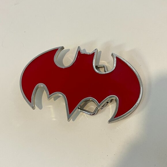 DC Comics Batman Belt Buckle Silver Metal & Red Bat Symbol Logo - Picture 1 of 8
